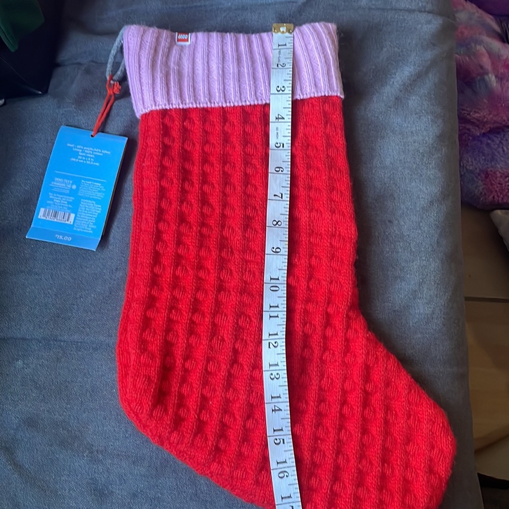 LEGO x TARGET Colorblock Holiday Stocking NEW Sweater Knit Red Pink - Picture 7 of 8